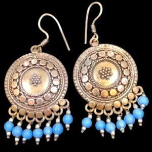 Vintage Old Gujurati-Look Circular Pendant Earrings Art Deco Beads
